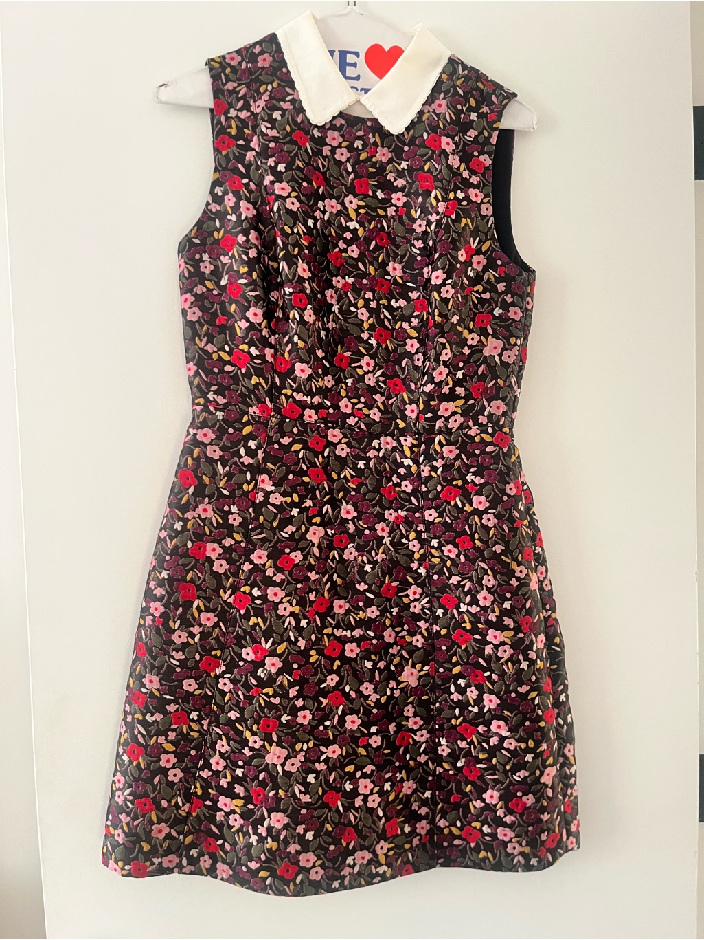 Kate Spade Jacquard A-Line Dress With White Peter Pan Collar - Pink & Red Floral